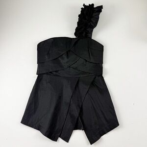 Daisy One Shoulder Floral Blouse Womens Medium Black Formal Dressy Top